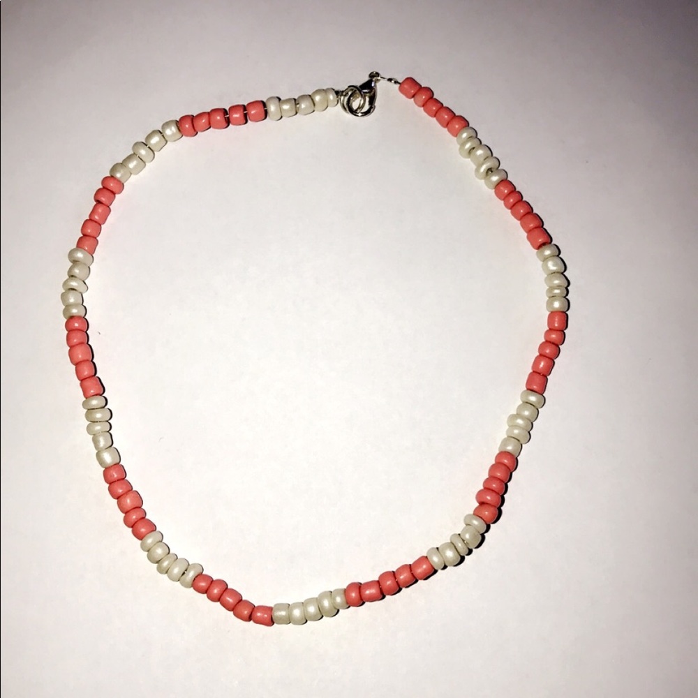 White and coral beaded choker!!